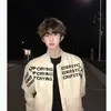 Chaqueta de béisbol de cuero PU de estilo americano de moda con estampado de letras para hombre, primavera y otoño, chaqueta aviador elegante de alta costura con un toque de lujo