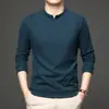Nueva colección de otoño 2025: Camiseta de color liso, cuello alto, manga larga, corte holgado, resistente a las arrugas para hombre, adecuada como top casual o camiseta interior