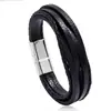 Acessórios criativos transfronteiriços pulseira de couro masculina tecida simples multicamadas nova fivela magnética pulseira de couro sintético