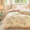 Juego de Ropa de Cama de Cuatro Piezas Floral de Primavera 100% Algodón para Uso en el Hogar, Funda de Edredón Suave de Algodón Puro, Sábana Bajera Matrimonial, Juego de Cuatro Piezas para Todas las Estaciones