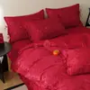 Juego de ropa de cama para boda nuevo estilo chino, rojo vibrante bordado, hecho de algodón puro, juego de cuatro piezas, perfecto como regalo de boda para recién casados