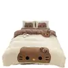 Corazón de niña ins terciopelo de leche lindo estampado de leopardo gato KT invierno cálido engrosado juego de ropa de cama de cuatro piezas 1.8