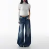 Jeans Rectos de Tiro Alto Estilo Retro Americano para Mujer, Estilo Popular Otoño e Invierno, Diseño High-Street con Tachuelas, Corte Holgado, Pantalones de Pierna Ancha Adelgazantes
