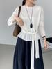 Top de Punto Coreano Estilo Otoño Temprano con Cinturón Suave para Mujer, Cuello Redondo, Camiseta Básica Sencilla y Adelgazante Y1225