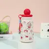 Nova caneca térmica portátil elegante e fofa de aço inoxidável 316 para meninas, popular entre estudantes, com um design exclusivo de desenho animado e canudo