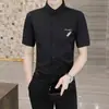 Camisa Masculina de Manga Curta, Tendência de Verão Casual Elegante Bordada Stretch, Estilo Coreano Slim Fit Seda Gelada Não Amassa