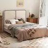 Cama de Tela Houndstooth Retro Francesa Cama Tapizada Curva Dormitorio Principal Cama Doble Estilo Crema Respaldo Simple Cama Tapizada