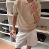Camisa Polo Manga Curta Tricô Camiseta Masculina Listrada Meio Zíper Estilo Old Money Atacado Fábrica Transfronteiriça Amazon