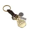 Estilo Criativo Fofo Bronze Antigo Desenho Animado Gato Gordo Decoração de Anel Pingente de Bolsa Couro Trançado Artesanal Chaveiro de Carro