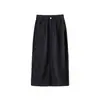 Falda de Mezclilla Tencel Negra para Mujer, Verano Delgada Talla Grande Cintura Alta Adelgazante con Caída Falda Línea A de Seda Helada de Longitud Media