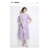 Ropa de Mujer de Comercio Exterior, Estilo Retro de Nicho de Gama Alta, Cuello Redondo, Mangas con Volantes, Vestido de Encaje, Nuevo Modelo de Verano, Adelgazante y Elegante