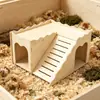 Casa escondite para hámster, castillo con tobogán para petauro del azúcar y cobaya, configuración decorativa para aliviar el aburrimiento y el juego, casa de madera grande tipo villa para hámster