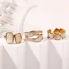 Anel Casual Estilo Ins em Ouro 18K Real Aço Inoxidável Abertura Geométrica Anel de Coração com Gotejamento de Óleo Joias de Alta Qualidade para Mulheres