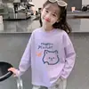 Camiseta de Algodão Puro para Crianças Primavera e Outono, Top Estiloso e Macio Estampado para Meninas, Camiseta Básica de Manga Longa para Meninos, Roupa Infantil