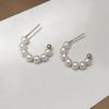 Pendientes de plata S925 con perla francesa y aguja C, de alta gama y diseño simple para mujer, 7583