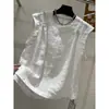 Estilo Novo de Verão Europeu e Coreano 2026 Gola Redonda Plissado Moderno Leve Luxo Algodão e Linho Sem Mangas Camisa Colete Top Feminino