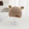 Gorro de punto tridimensional de dibujos animados con orejas pequeñas, gorro simple de punto sin vuelta con borde enrollado, versátil estilo coreano para otoño e invierno