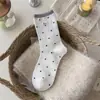 Calcetines para mujer youjiaxiu, nueva colección otoño/invierno, calcetines con volantes estilo ballet, estilo coreano, diseño moderno de bloques de color con lunares, calcetines hasta la mitad de la pantorrilla