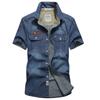 3106 Camisa Masculina de Manga Curta Jeans Spot Amazon Nova Moda Casual de Verão Fina Solta Tamanho Grande