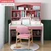Escritorio infantil con estantería y librero, escritorio de estudio y escritura para estudiantes integrado, uso doméstico, juego de escritorio de computadora y silla para habitación de niñas