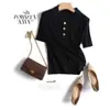 Tienda Insignia Shanghai Dan Nong/Camiseta de Punto de Manga Corta Intelectual Estilo Ol para Mujer de Lana Primavera