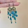 Princesa Pavo Real~Aretes de Borla de Campanilla de Viento Azul para Mujer, Pendientes de Estilo Étnico Exótico Retro con un Ambiente Fresco