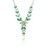 Conjunto Transfronterizo de Collares de Joyería de Circonita Microincrustada Europeos y Americanos, Pétalos de Flor Verdes Estilo Ins, Cadena para Clavícula de Combinación Diaria