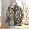Estación Independiente Transfronteriza 2025 Moda Femenina Temu Chaqueta de Algodón Plisada Estampado Digital Floral Chaqueta de Algodón para Mujer F249