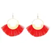 Pendientes rojos bohemios para mujer, estilo étnico retro, con borlas de hilo de algodón triangulares, joyería para las orejas, joyería navideña