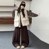 Chaleco Acolchado Casual de Otoño/Invierno para Niñas con Bolsillos Grandes, Cárdigan Suéter con Capucha Rayado Estilo Coreano para Niños Talla Mediana a Grande con Piernas Anchas de Felpa