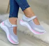 2026 Verano Europeo Punta Redonda Tejido Velcro Suela Gruesa Mocasines para Mujer Comercio Exterior Talla Grande Estación Independiente Malla Casual Zapatos de Mujer