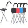 Taburete Bastón Transfronterizo para Ancianos con Silla, Plegable Portátil Multifuncional de Acero Inoxidable de Tres Patas