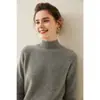 Camiseta de punto básica de cachemira para otoño e invierno, nueva, para mujer, engrosada, cuello semi-alto, elegante, simple, holgada, adelgazante, color liso