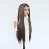 Nova peruca para cosplay 13x4 front lace semi-feita à mão, cabelo longo liso de cor mista com linha do cabelo de repartição livre