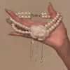 Collar Largo de Perlas Estrelladas Estilo Francés para Mujer, Accesorios de Collar Multicapa Superpuestos, Cadena para Clavícula de Lujo Ligero de Nicho de Gama Alta