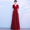 Traje de Coro con Lentejuelas Nuevo Estilo Canto Rojo Interpretación de Canción Traje de Director Interpretación de Anfitrión Vestido de Noche Falda Larga