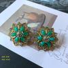 Galvanchado real ouro primavera estilo rica flor Verde vermelho denso verde gema dobrando vintage pérola prata Pin Stud brincos broche