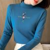 2844# camiseta de manga larga de algodón para mujer con cuello alto (toma real)( 95 algodón 5 spandex) (aumentar 2XL/3XL)