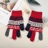 Luvas de Lã Tricotadas Xadrez Floco de Neve Vermelho com Toque de Tela Quentes para Homens e Mulheres com Design de Tela de Toque para o Inverno