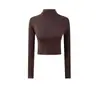 Estilo Puro Deseo Sexy Cuello Alto Cintura Alta Corto Manga Larga Camiseta Otoño Nueva Moda Corte Ajustado Color Sólido Top Básico Mujer