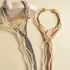 Collar de borlas multicapa vintage europeo y americano con perlas y diamantes, cadena para la clavícula personalizada de nicho transfronterizo de alta gama para mujer