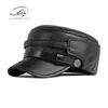 Gorra de Pico Nueva Colección Otoño e Invierno de Cuero PU para Hombre, Estilo Retro Británico, Gorro Cálido de Algodón para Personas de Mediana Edad y Mayores, Gorra Plana, Gorro Militar