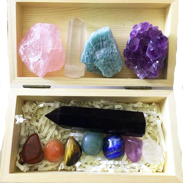 脉轮石水晶柱+黑曜石