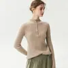 Suéter de Cachemira para Mujer con Media Cremallera y Cuello Alto con Canalé Vertical Capa Base Adelgazante Otoño/Invierno Nuevo Suéter de Manga Larga de Color Sólido