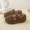 Zapatos de Algodón Rizado para Niñas de Lana 2026 Otoño/Invierno Nuevos Color Sólido Ropa Exterior Talla Pequeña Mediana Grande Zapatos de Piel para Niños Zapatos Cálidos
