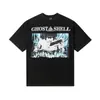 Marca Americana Tendência Saint Miael Street Hip-Hop Estampa de Letras Retrô Desgastada Modelagem Solta Unissex Camiseta de Manga Curta
