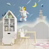 Papel tapiz de habitación infantil de nave espacial, habitación de niño, mural de cohete de dibujos animados, tela de pared de fondo para jardín de infantes