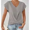 Bestseller transfronteiriço da Amazon: Camiseta lisa com decote V, top elegante de manga curta, roupas femininas primavera/verão, transfronteiriço da Amazon