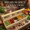Caja de Especias Compartimentada de Madera con Tapa, Caja de Almacenamiento para Cocina, Caja de Condimentos de Madera de Pino, Caja de Madera de Almacenamiento Multicompartimento
