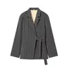 Moda Transfronteriza Primavera 2026 Estilo Europeo y Americano Blazer Cruzado con Lazo en la Cintura Chaqueta Casual Top con Mangas Largas Rayadas